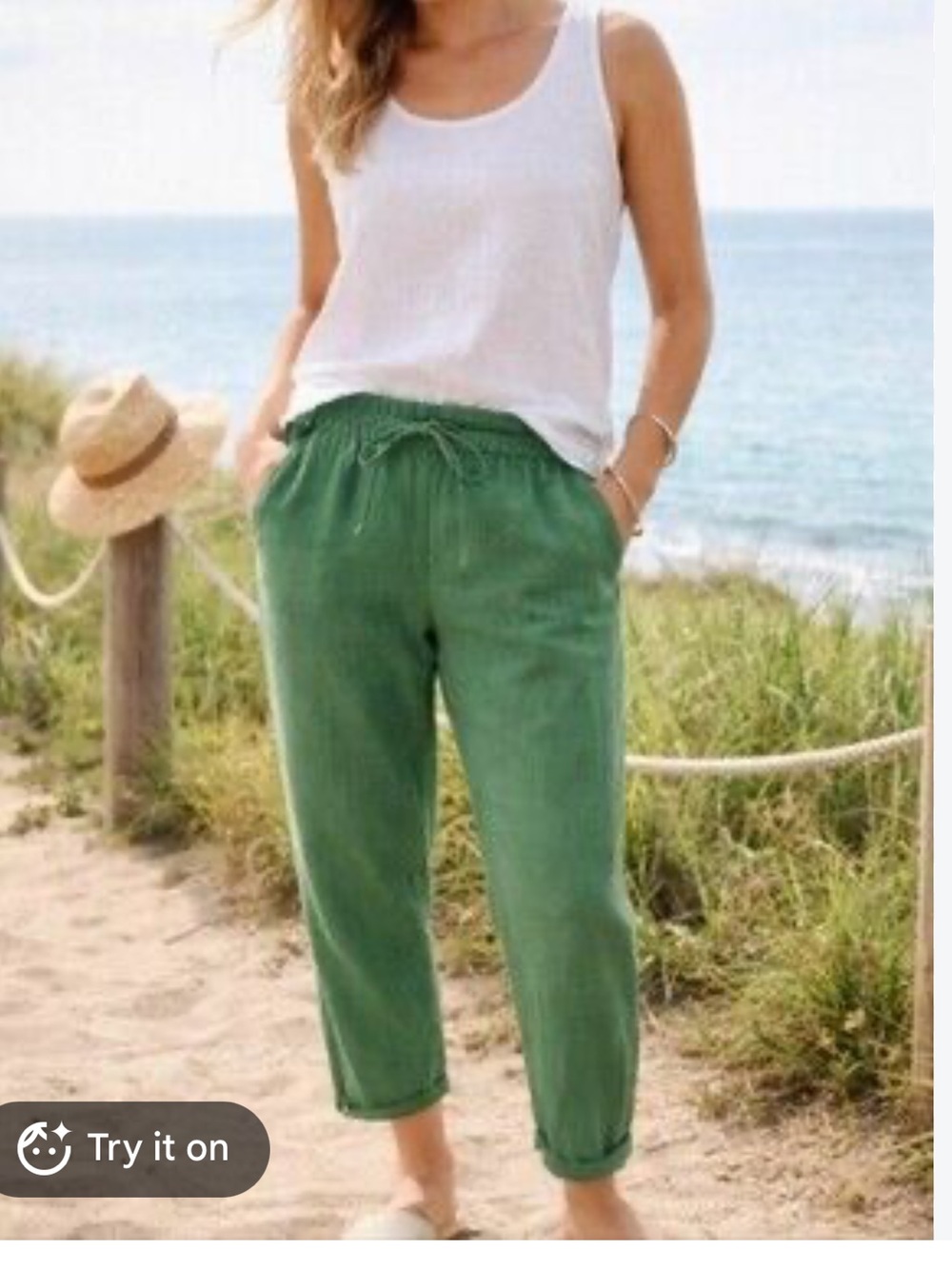 J. Crew Factory Linen Cotton Slouchy Jogger Pants in Green size 10